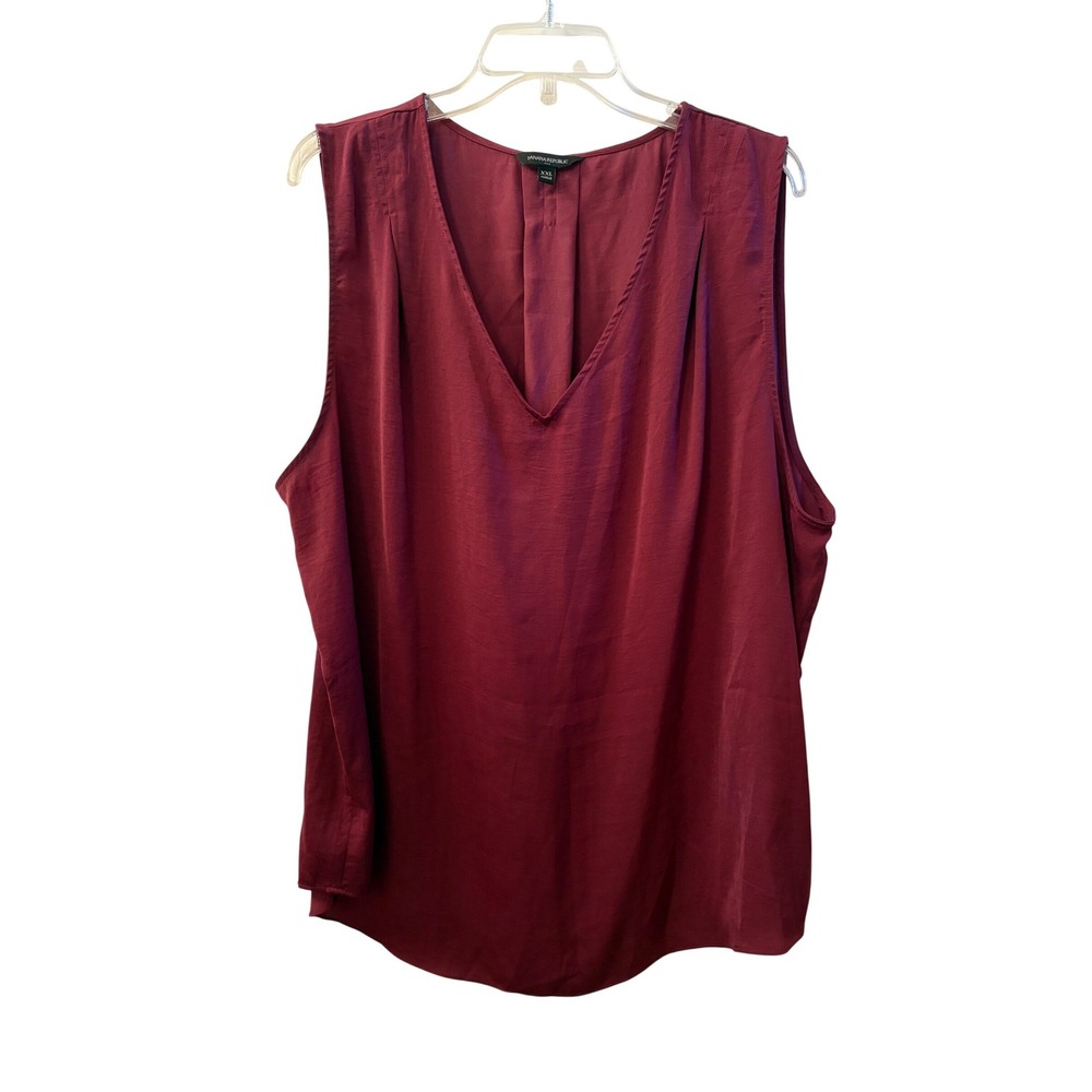 Banana Republic XXL Burgundy Satin Sleeveless Blouse V Neck Work Minimalist